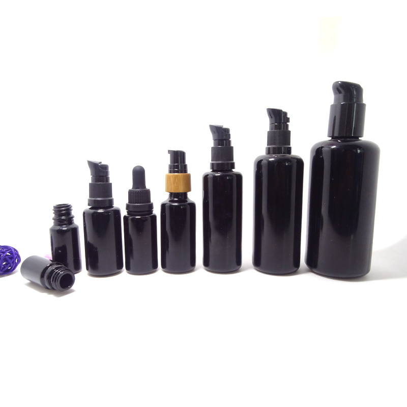 5ml 15ml 30ml 50ml 100ml 150ml 200ml 250ml black Dark uv violet glass essential oil lotion cosmetic bottle and jar