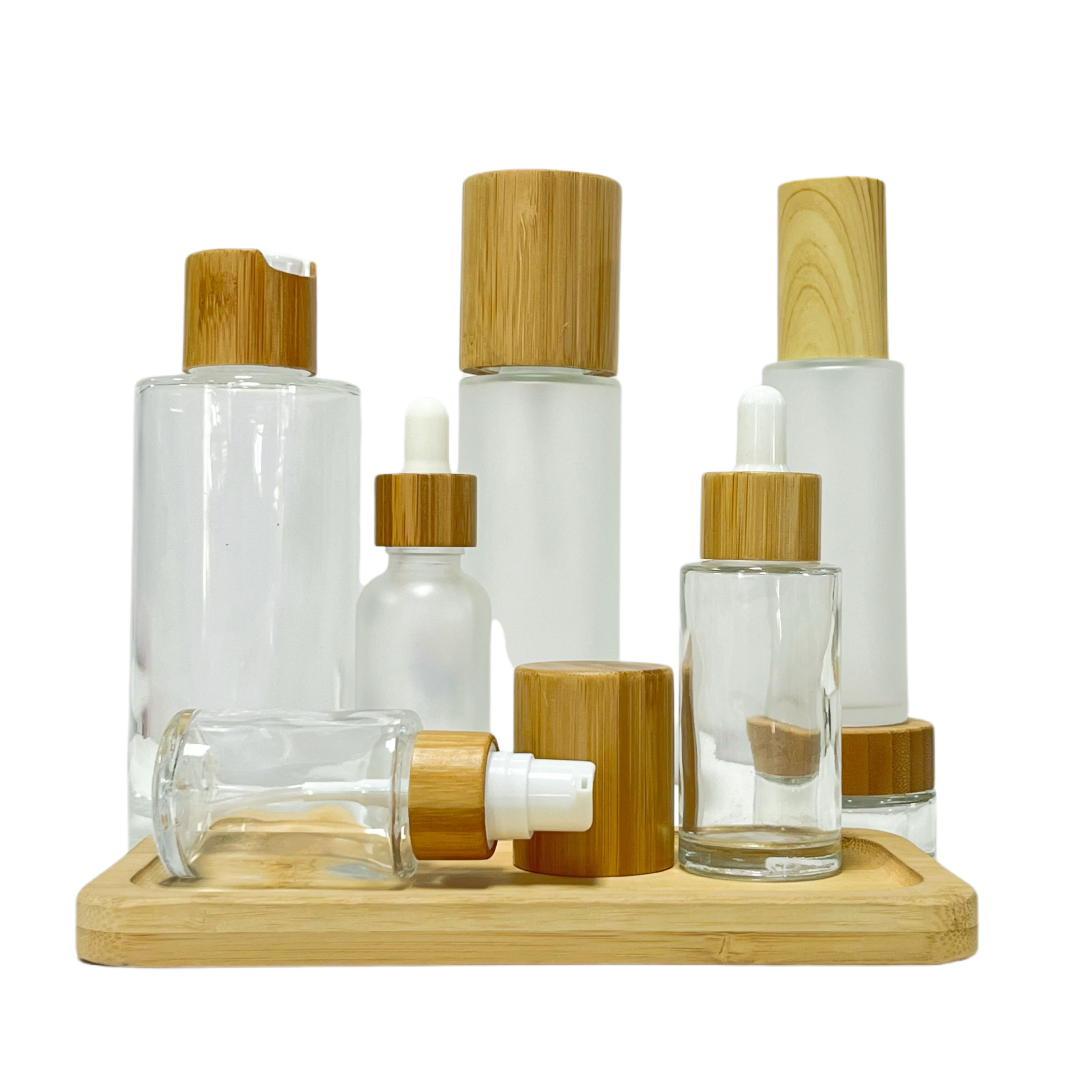 Bamboo Glass Packaging Set 30ml 50ml 100ml Empty Cosmetic Wooden Skin Care Serum Cream Jar Storage Container