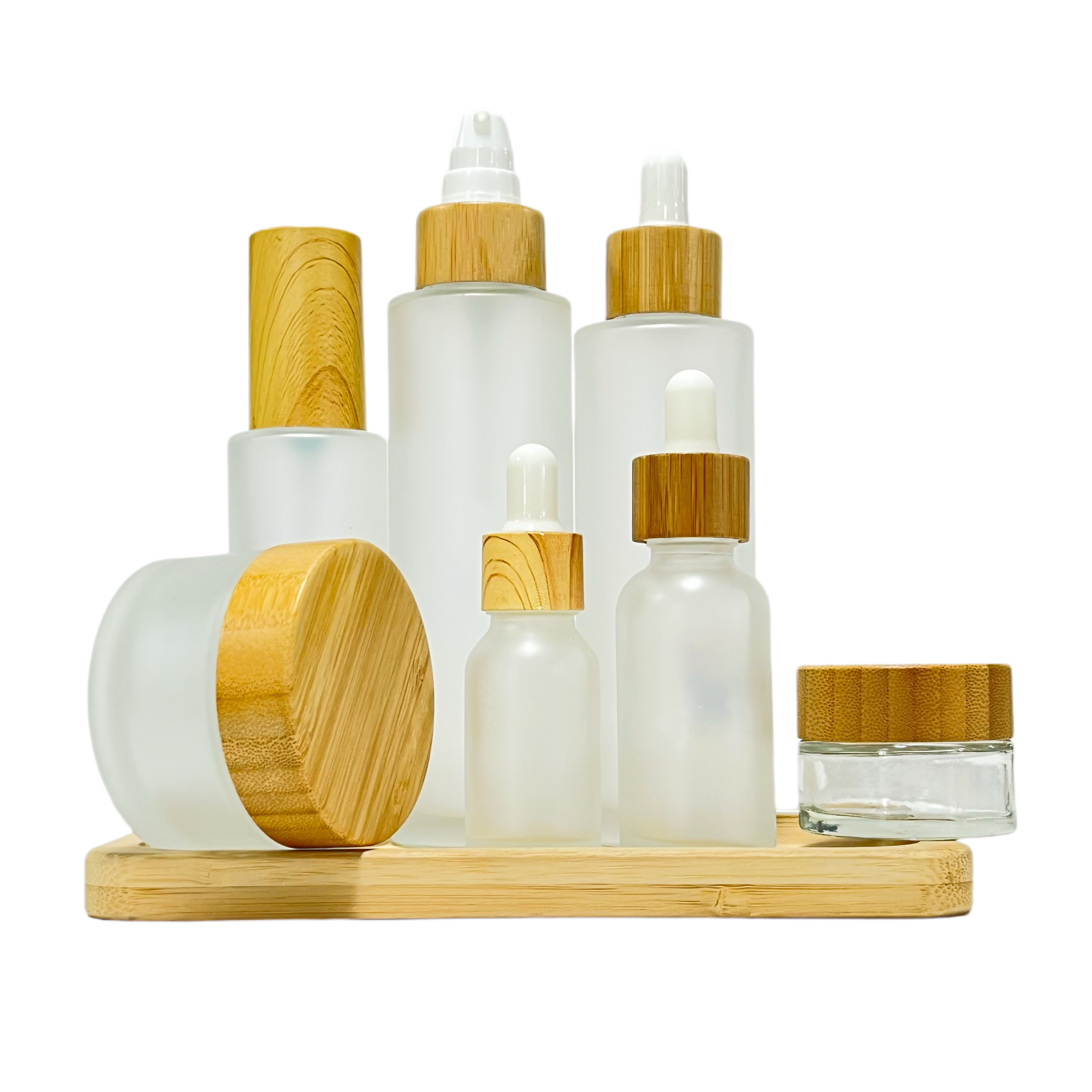 Bamboo Glass Packaging Set 30ml 50ml 100ml Empty Cosmetic Wooden Skin Care Serum Cream Jar Storage Container