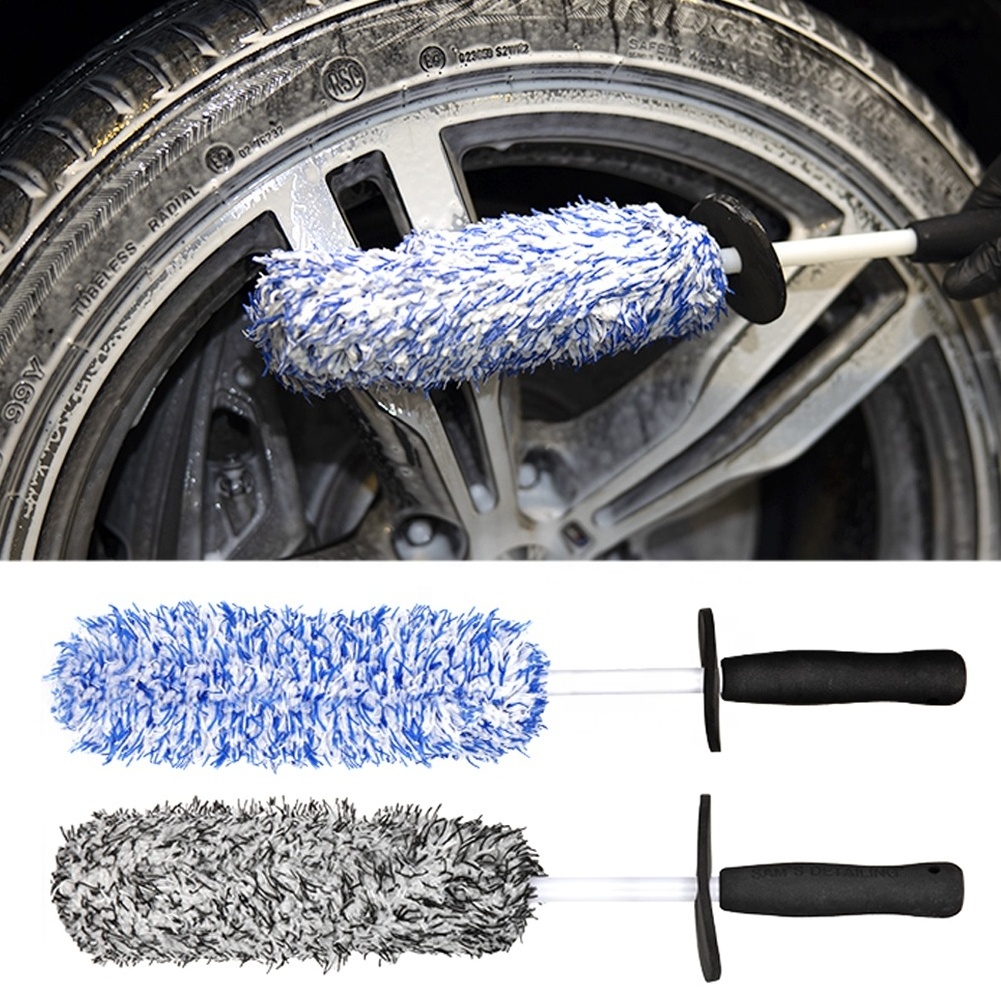 XE AUTO TIGER Blue Black Microfiber Car Tire Wheel Hub Washing Cleaning Detailing Brush For Auto Care