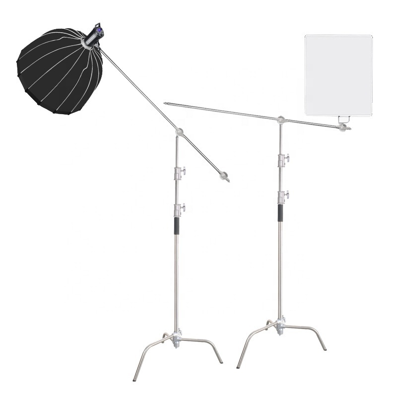 Stainless Steel Heavy Duty C Stand 1.5-3.3 Meters Adjustable Photography Sturdy Tripod with cross bar