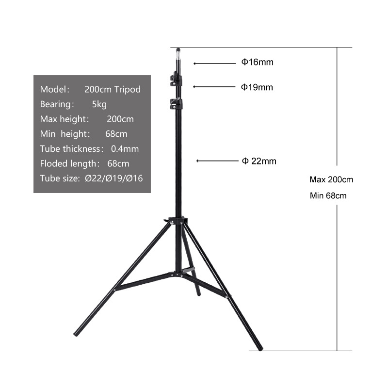 6.5ft/2M Adjustable Light Stand Tripod With 1/4 Screw Head For Photo Studio Softbox Reflector Lighting Flashgun Lamps