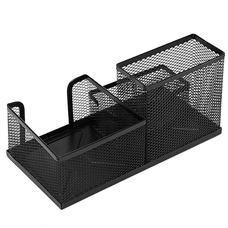 Mesh Desk Organizer Office Supplies Caddy 3 Compartments with Drawer, Black