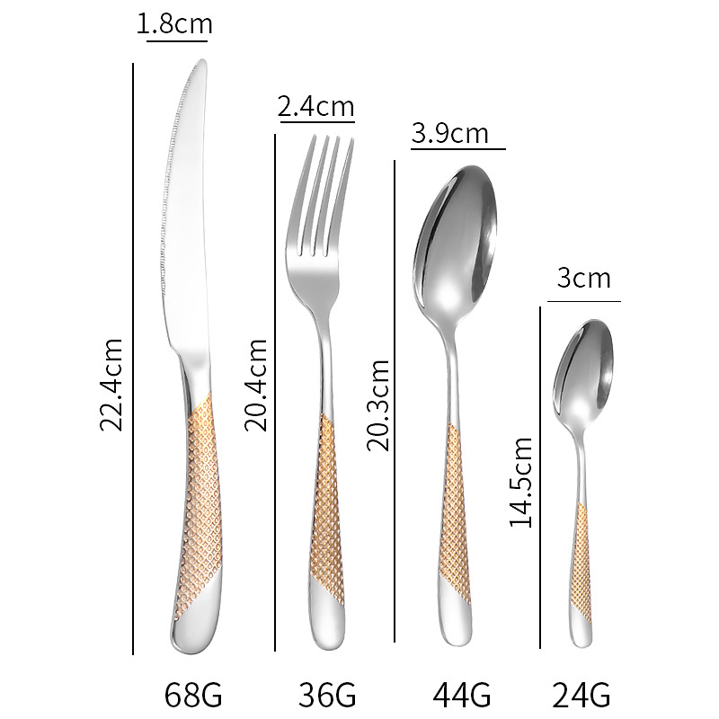 Hot selling stainless steel 24-piece set steak knife and fork spoon tea spoon gold plated star diamond cutlery gift box