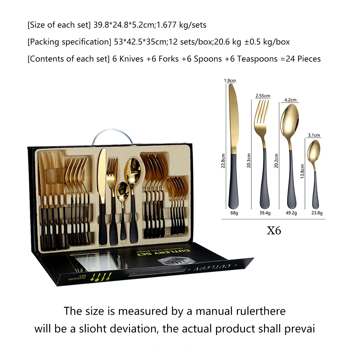 24 Pieces Stainless Steel 1010 Cutlery Set Gold And Black Cutlery Box Set China Jieyang Cutlery Manufacturer