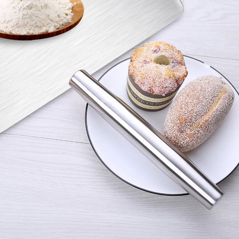 40CM Stainless Steel Rolling Pin Non Stick Rolling Pin White Frenchcake Rolling Pin