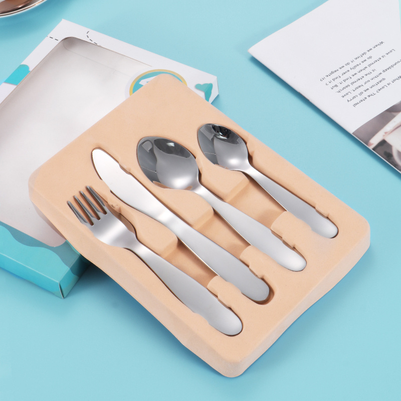 Wholesale Lovely Children 304 Stainless Steel Children's Knife Fork and Baby Spoon 4pcs Cutlery Set Easy to Grasp