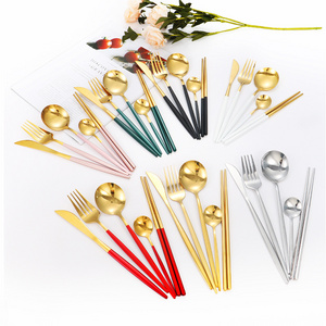 5 Pcs Set Wholesale Color Spray Paint Dinner Knife Fork Tea Spoon Chopsticks Stainless Steel Portable Cutlery Set