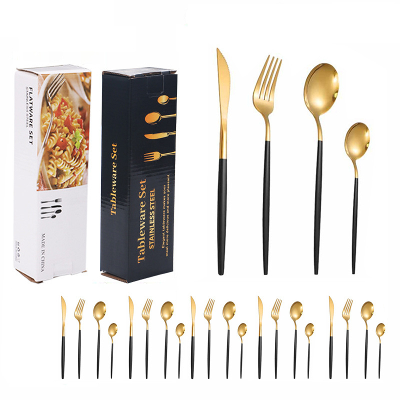 24PCS Customized Portuguese Hot Style Elegant Tableware Gold Plated Stainless Steel Spoon And Fork Set Cutlery