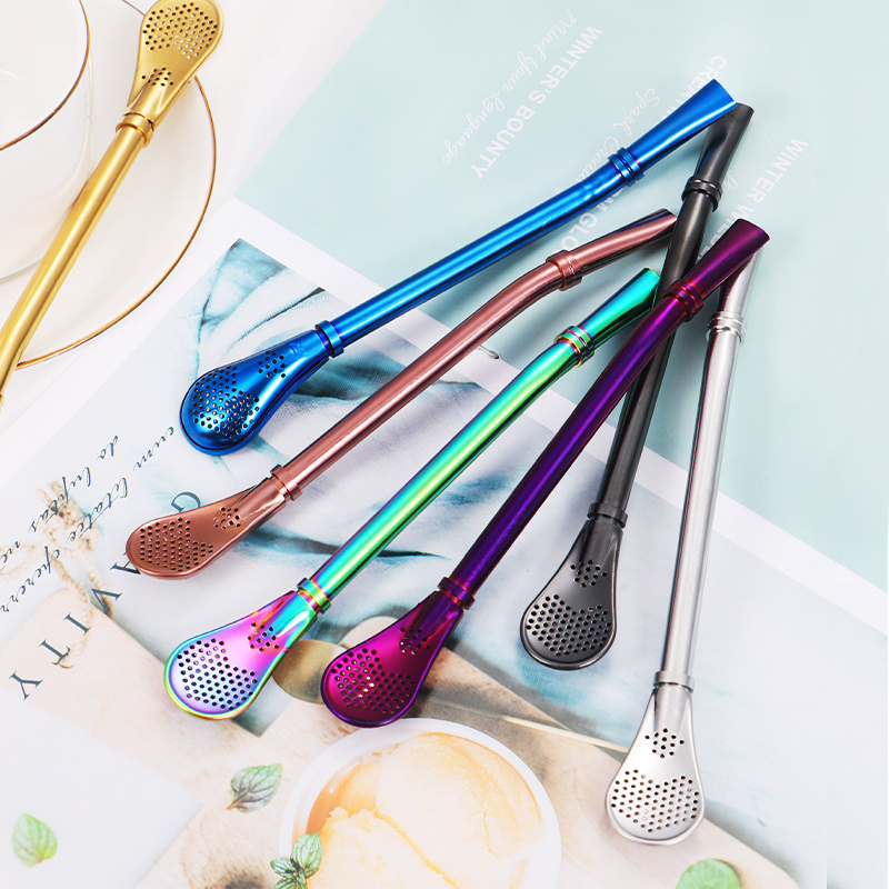 High quality stainless steel straw spoon for drink bar coffee Filter spoon/Bombilla Tea straws