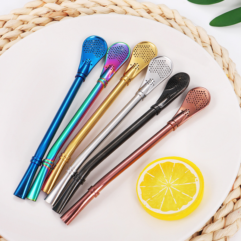 High quality stainless steel straw spoon for drink bar coffee Filter spoon/Bombilla Tea straws