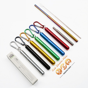 Foldable Reusable Stainless Steel Drinking Straw Keychain With Case Factory of Collapsible Telescopic Metal Portable Straw