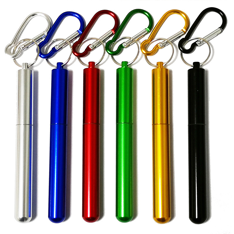 Foldable Reusable Stainless Steel Drinking Straw Keychain With Case Factory of Collapsible Telescopic Metal Portable Straw