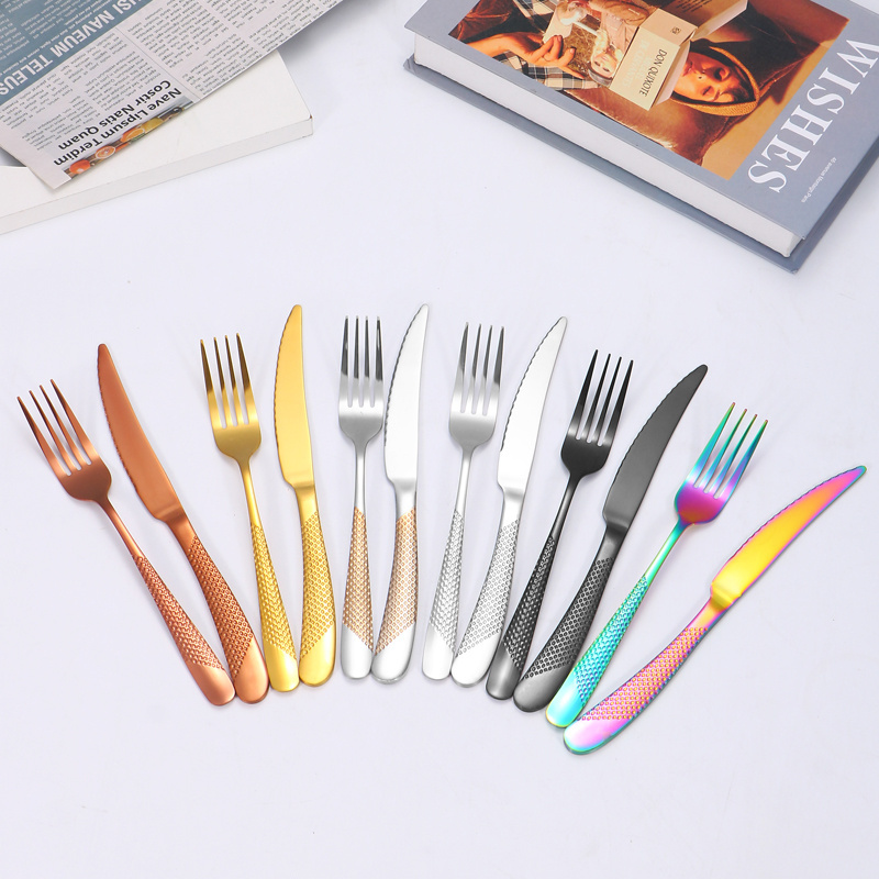 Hot selling stainless steel 24-piece set steak knife and fork spoon tea spoon gold plated star diamond cutlery gift box