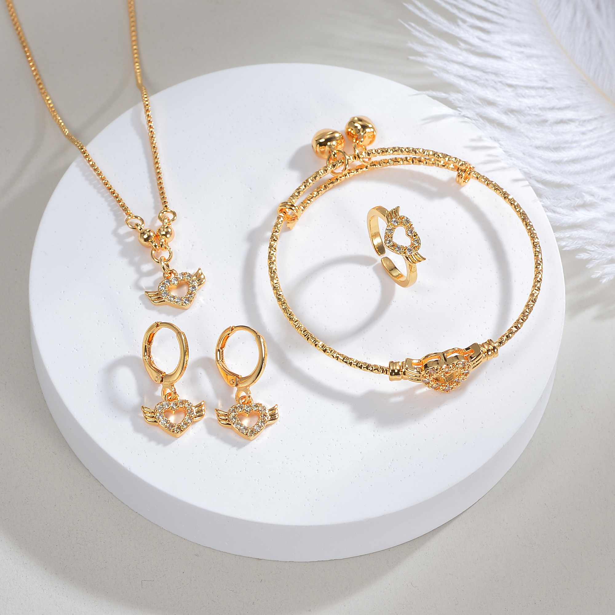 2024 New Fashion Stone Jewelry Set Necklace Jewelry Sets Gold Rhinestone Wedding Party for Women 4 Pcs Gold Plated