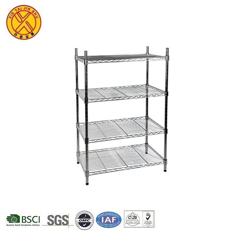 China Supply Wire Shelving Rack Shelving Unit Metal Wire Shelf Stainless Steel 4 Tier Chrome Wire Shelving