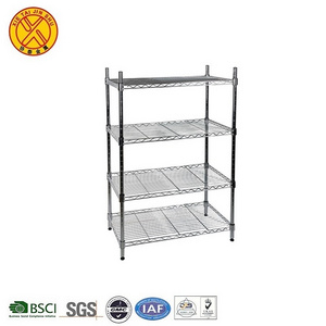 China Supply Wire Shelving Rack Shelving Unit Metal Wire Shelf Stainless Steel 4 Tier Chrome Wire Shelving