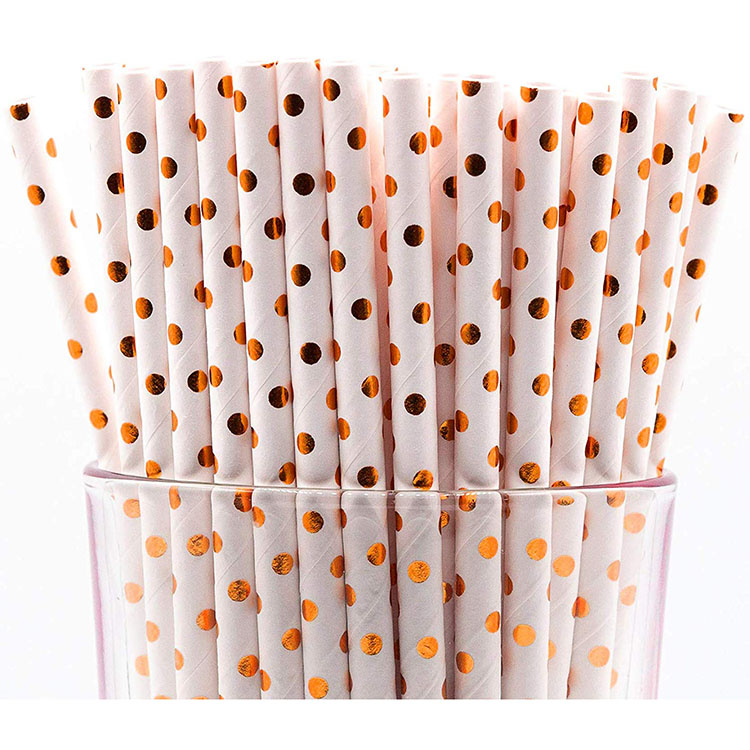 Hot Sell Eco- Friendly Rose Gold dot white  paper Party Supplies Birthday  dinnerware Supplies Paper Dishes for wedding.