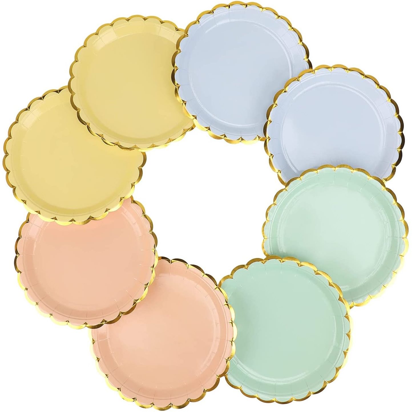 Paper Party Supplies Disposable Plates Dinnerware Set Candy Color for Birthday Graduation Party