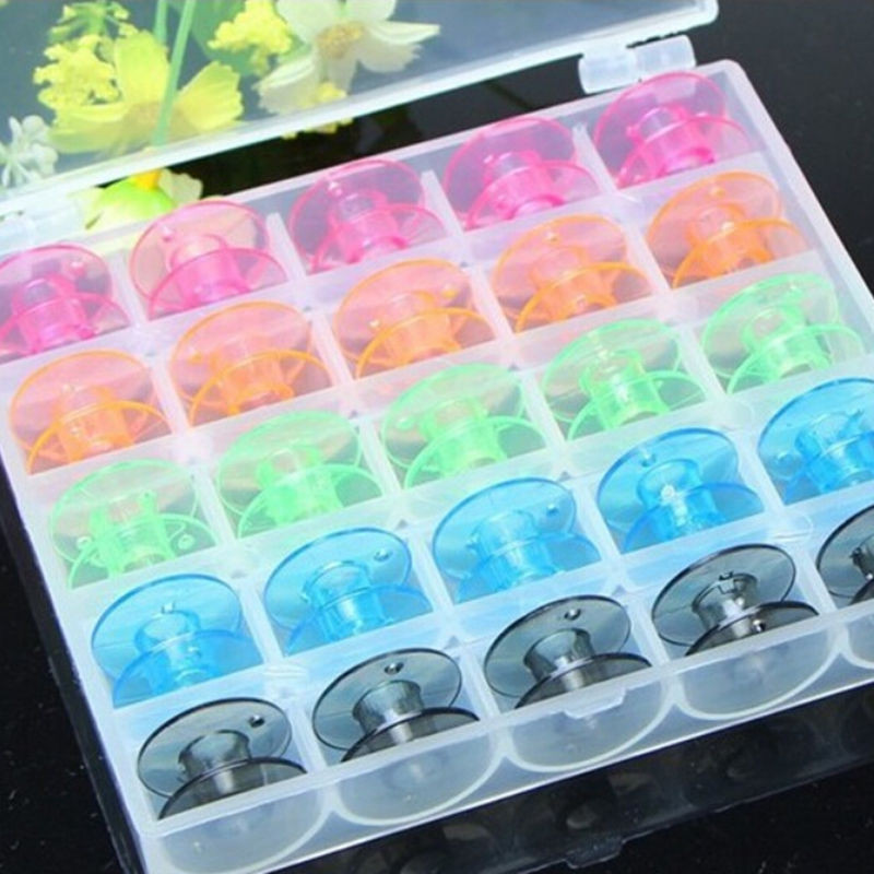 OEM 25Pcs/Set Empty Bobbins Sewing Machine Spools Colorful Plastic Case Storage Box Needlework Tool For Brother Janome Singer Elna