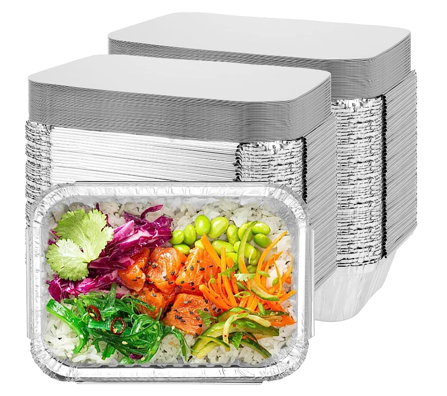 Catering Baking BBQ Party 650ml Aluminum Disposable Foil Pans Aluminum Foil Food Containers with Lids Takeout Foil Pan Tray