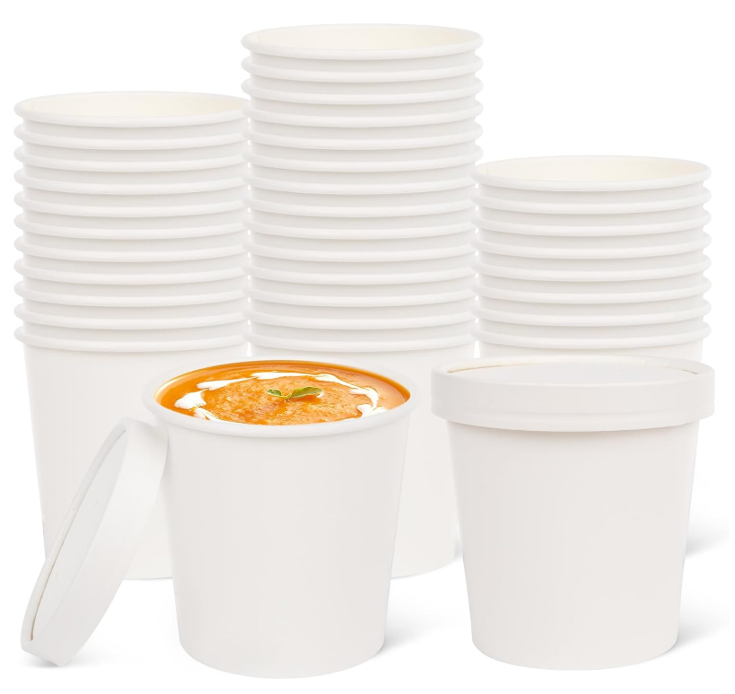 16oz Disposable Soup bowls Paper Food Cup With Lids To Go Hot Soup Bowls Heavy Duty Serving Bowls For Hot Cold Food