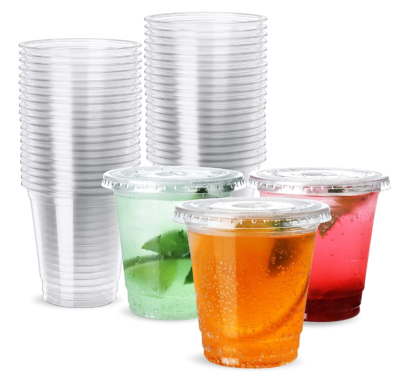 8oz Plastic Cups with Lids 100 Pack Disposable Clear Cups with Straw Lids for Lemonade Coffee Cold Drink Containers To-go Cups