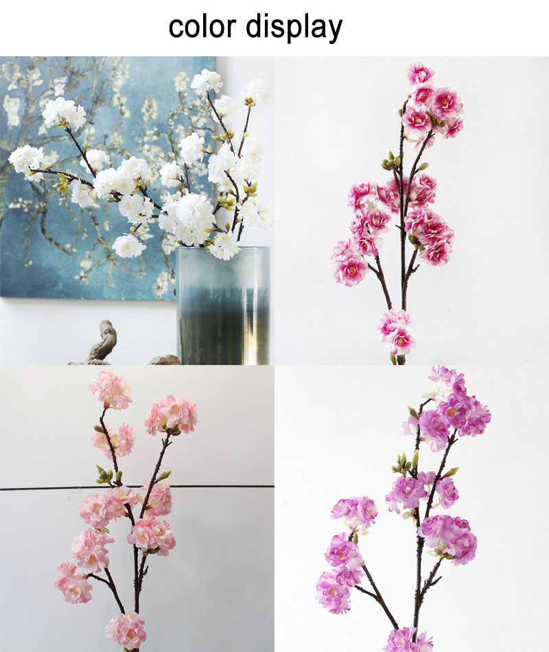 Factory Latest 4 Branches Artificial Flowers Cherry Blossom White Pink Cherry Tree Accessories Decorative Flowers Artificial