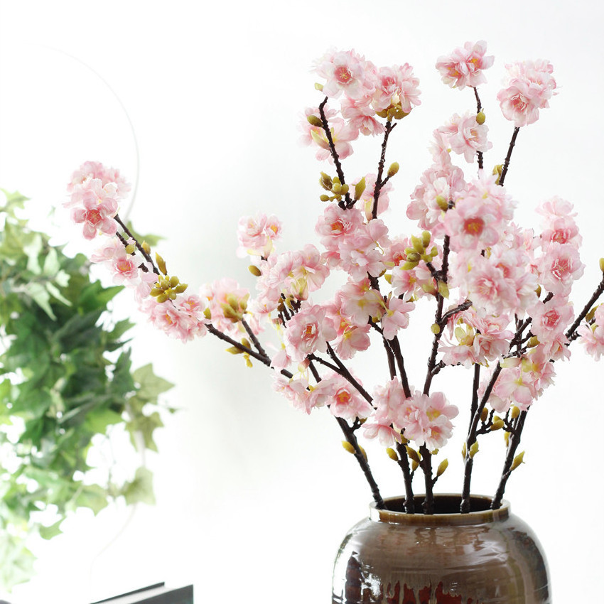 Factory Latest 4 Branches Artificial Flowers Cherry Blossom White Pink Cherry Tree Accessories Decorative Flowers Artificial