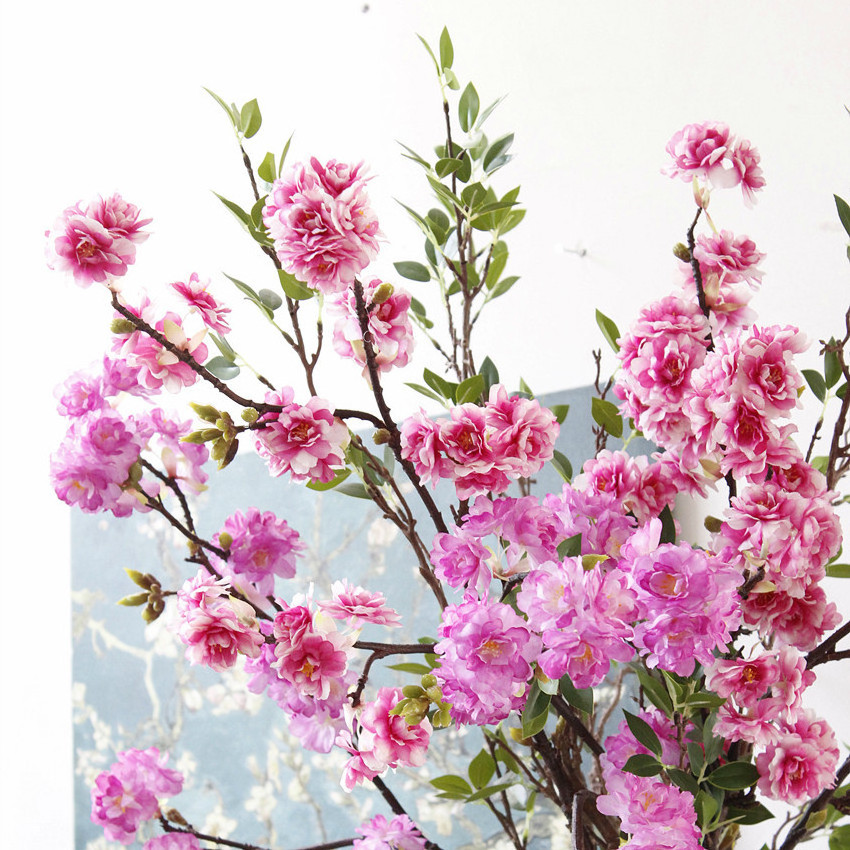 Factory Latest 4 Branches Artificial Flowers Cherry Blossom White Pink Cherry Tree Accessories Decorative Flowers Artificial