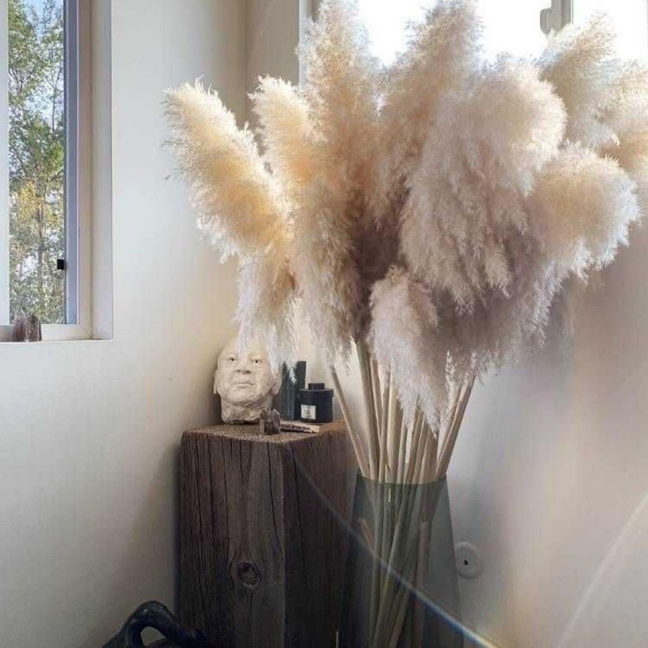 Factory sale big fluffy natural color dried pampas grass 150cm length artificial flowers for wedding decor gray pampas grass