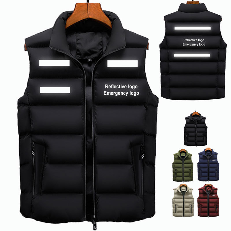 High quality customized logo men's sleeveless bubble vest winter outdoor reflective jacket safety dolphin vest wholesale