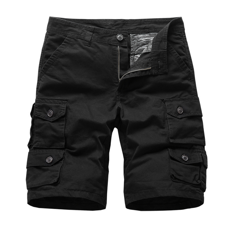 Men Streetwear Cargo Shorts High Quality Black Multi Pockets Cotton Men Cargo Shorts