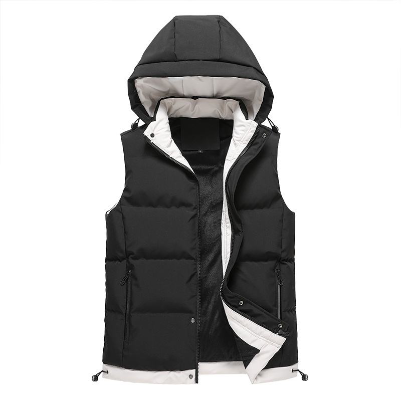 Autumn and winter casual vest hooded sleeveless jacket men's thickened warm custom bubble puffer gilet vest with pocket