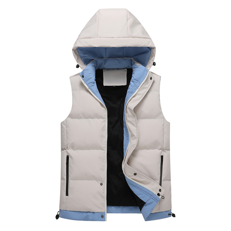 Autumn and winter casual vest hooded sleeveless jacket men's thickened warm custom bubble puffer gilet vest with pocket