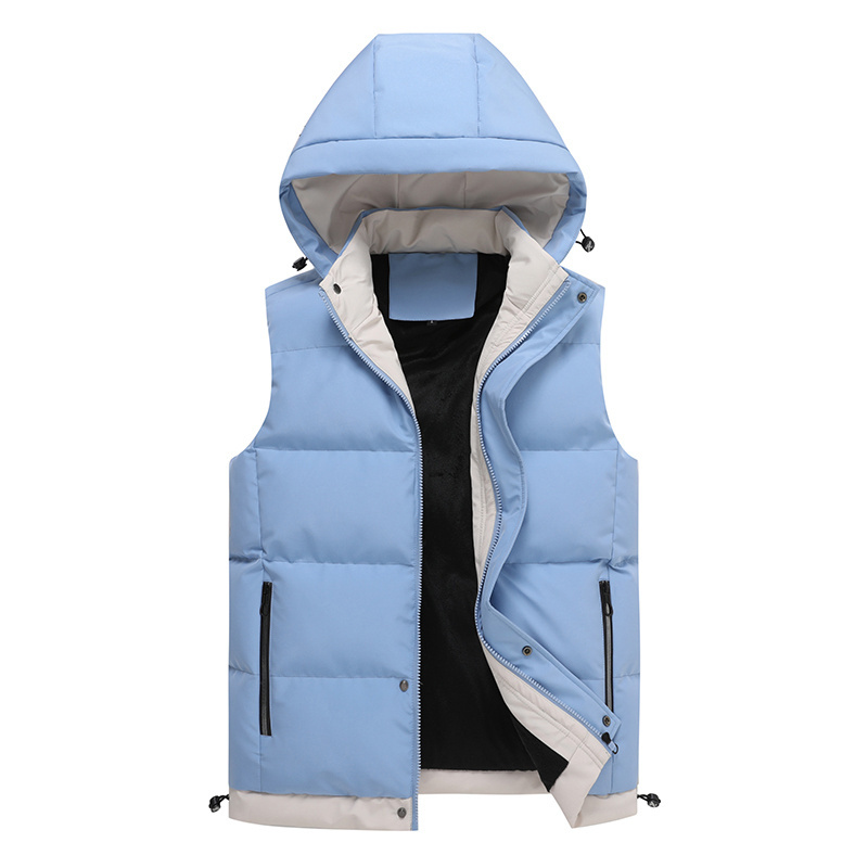 Autumn and winter casual vest hooded sleeveless jacket men's thickened warm custom bubble puffer gilet vest with pocket