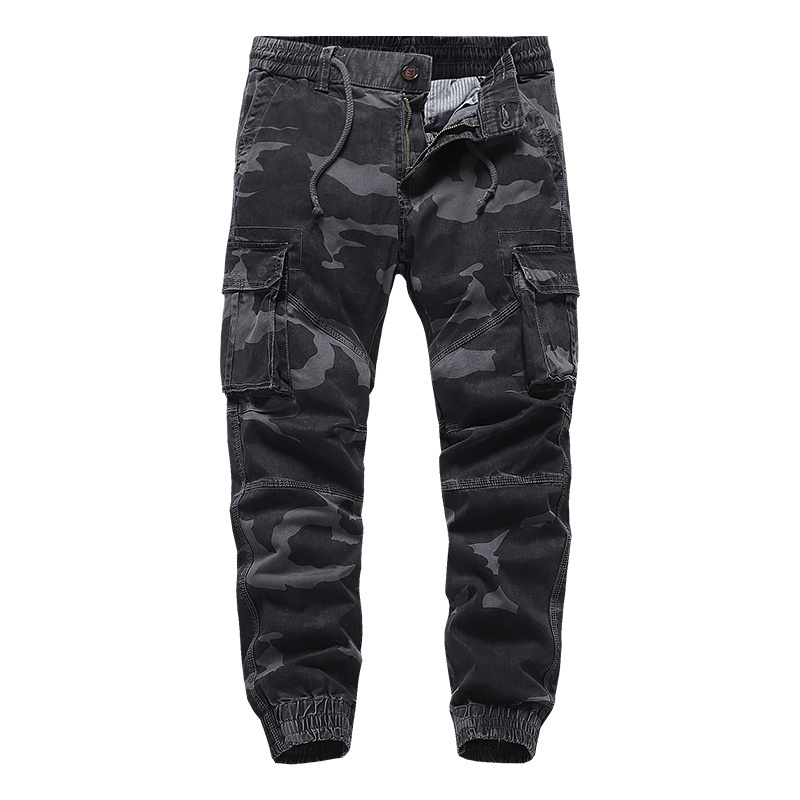 Mens Tactical Cargo Pants Blue Black Jogger Pants Multi Pockets Cotton Casual Full Length Men's Cargo Pants