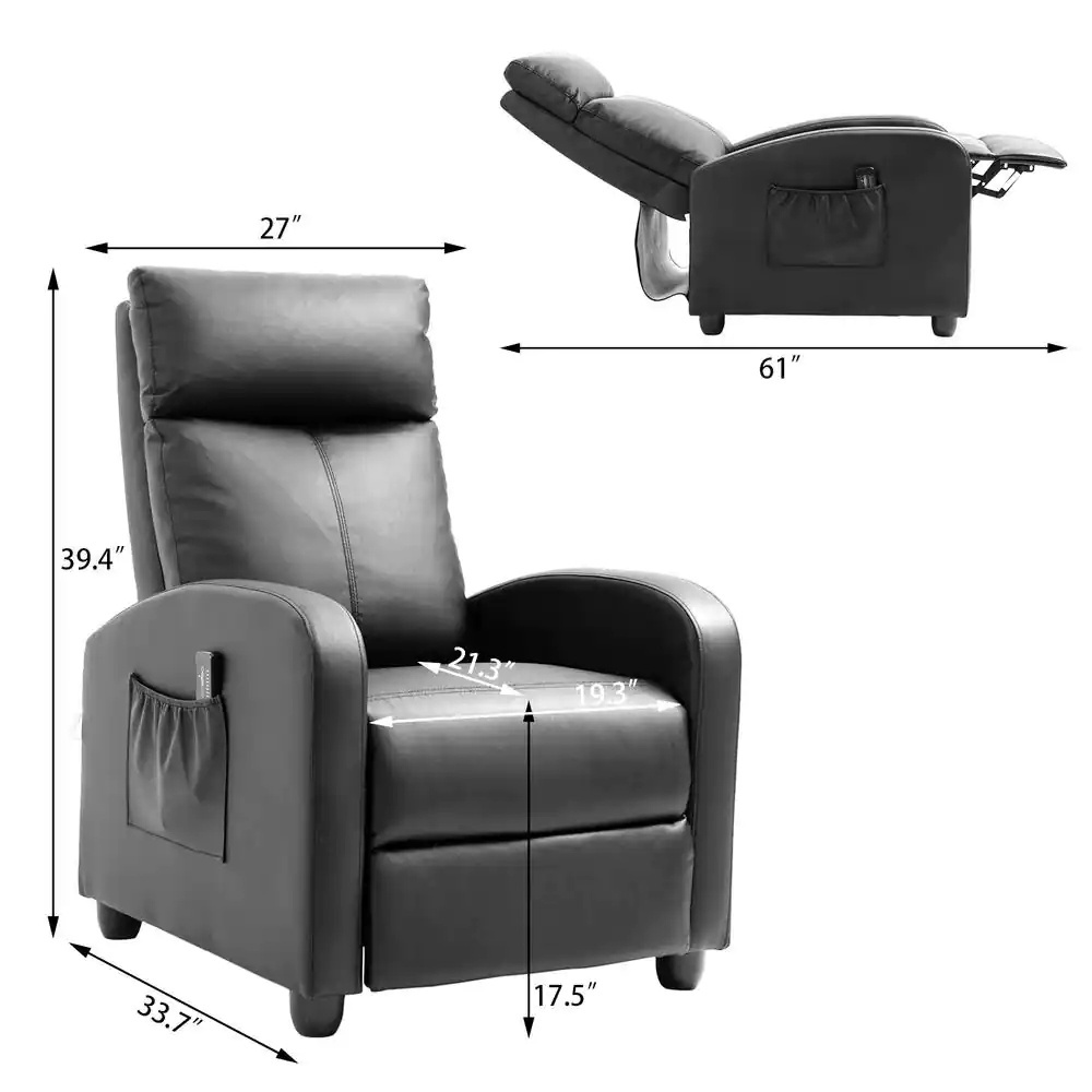 XIHAO Black Leather Power Reclining Reclinables De Cuero Home Movie Seats Theatre Chair Recliner