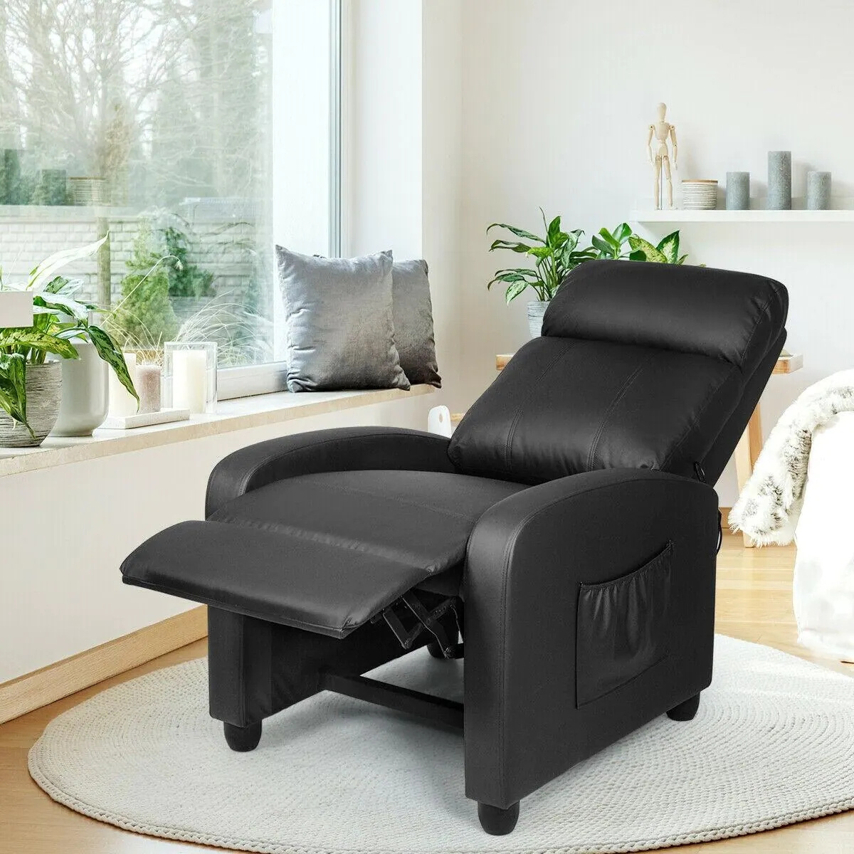 XIHAO Black Leather Power Reclining Reclinables De Cuero Home Movie Seats Theatre Chair Recliner