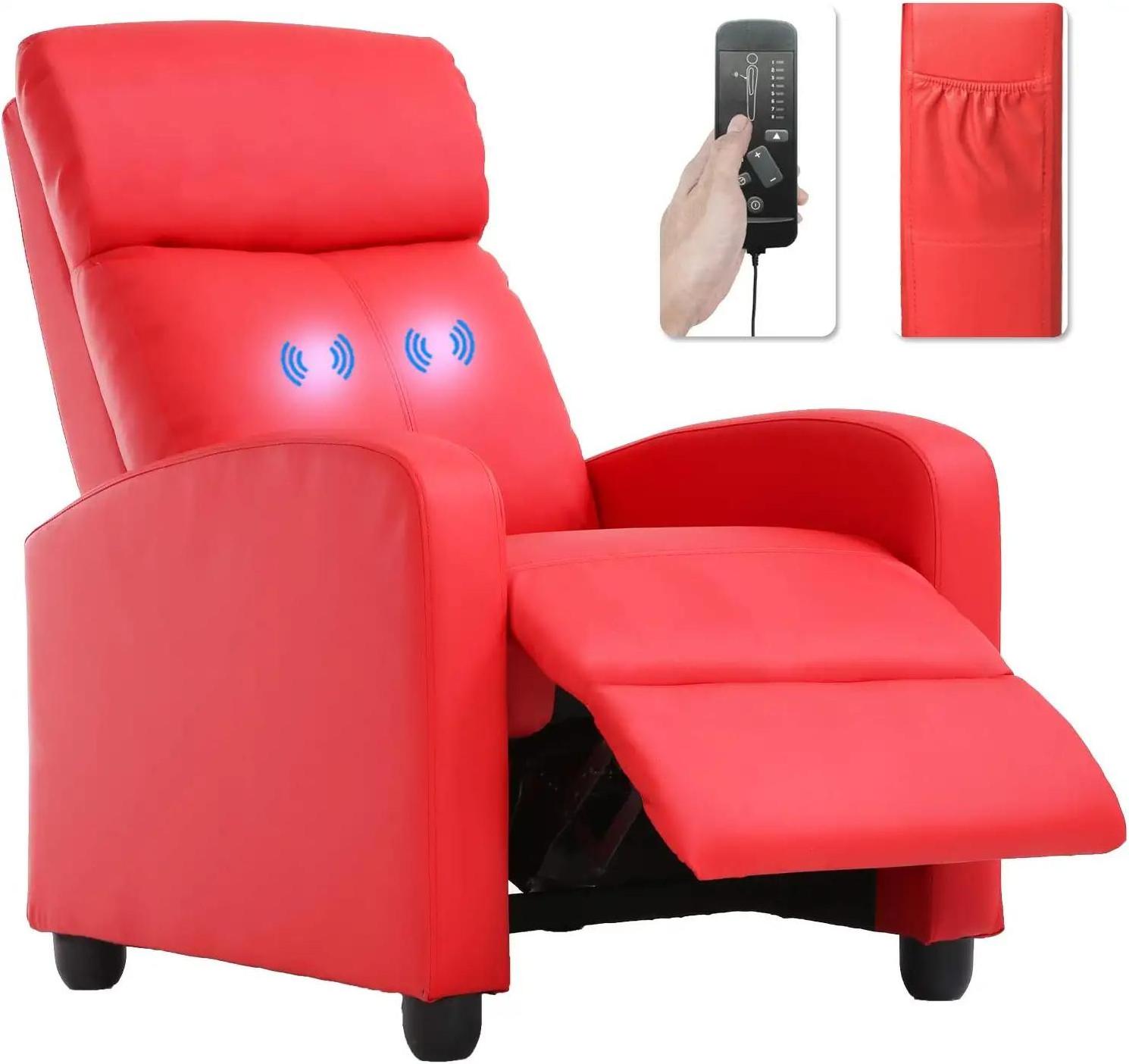 XIHAO Winback Massage Single Sofa Modern Pu Leather Reclining Chair Easy Lounge Curved Recliner Sofa Electric