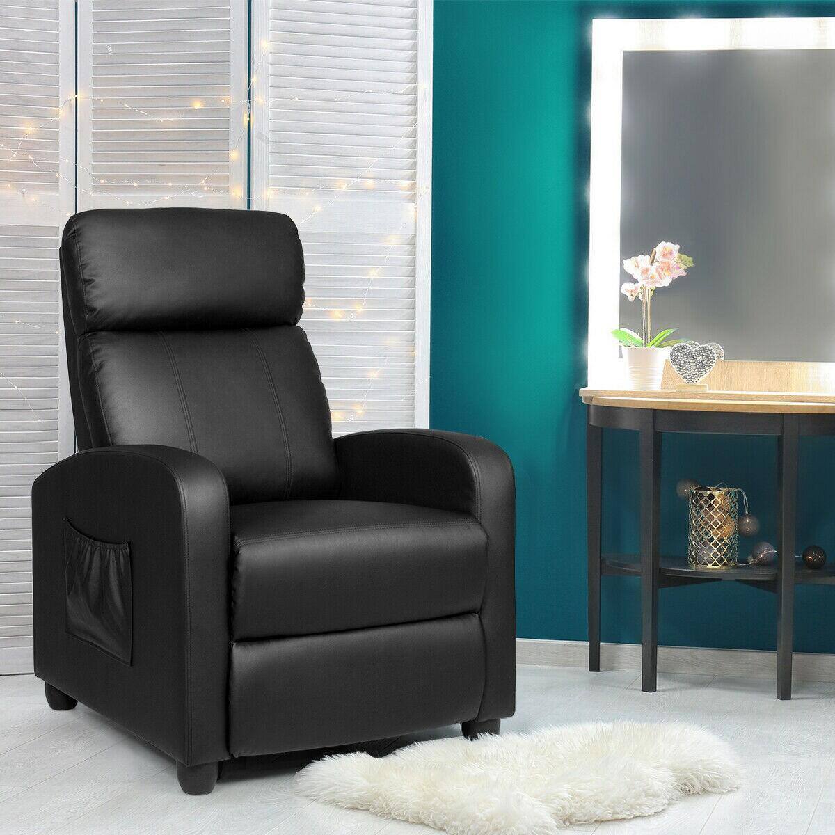 XIHAO Black Leather Power Reclining Reclinables De Cuero Home Movie Seats Theatre Chair Recliner