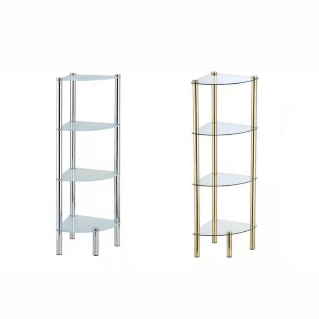 Home Bathroom Storage Steel Rack 3 Tier Glass Corner Shelf