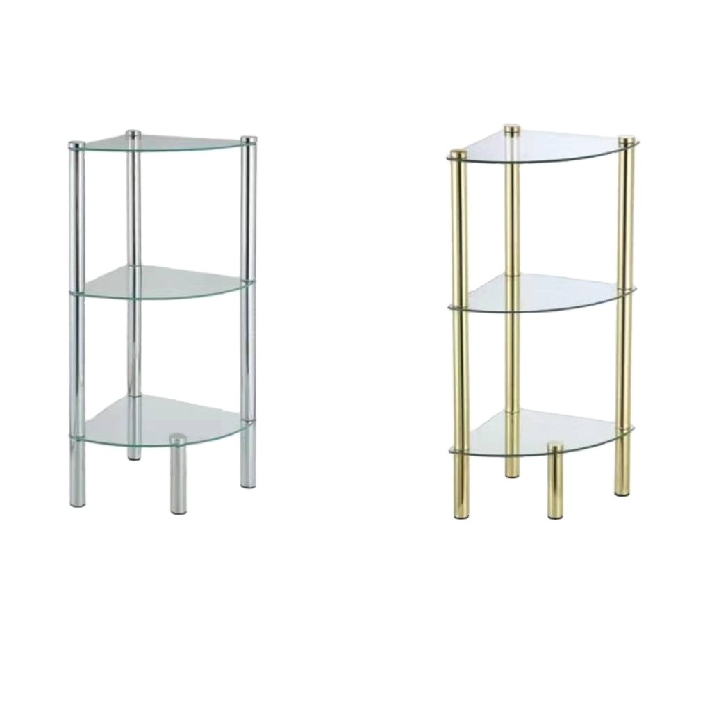 Home Bathroom Storage Steel Rack 3 Tier Glass Corner Shelf