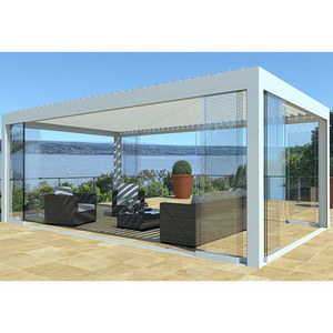 Four Seasons Are Available Customized Outdoor Waterproof Aluminium Louver Roof Garden Pergola With Glass Sliding Doors