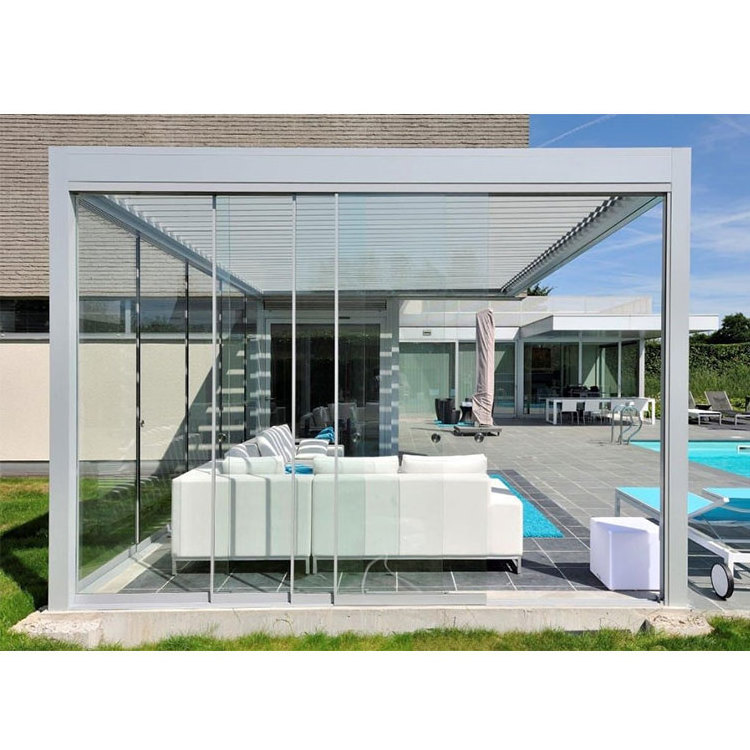 Four Seasons Are Available Customized Outdoor Waterproof Aluminium Louver Roof Garden Pergola With Glass Sliding Doors