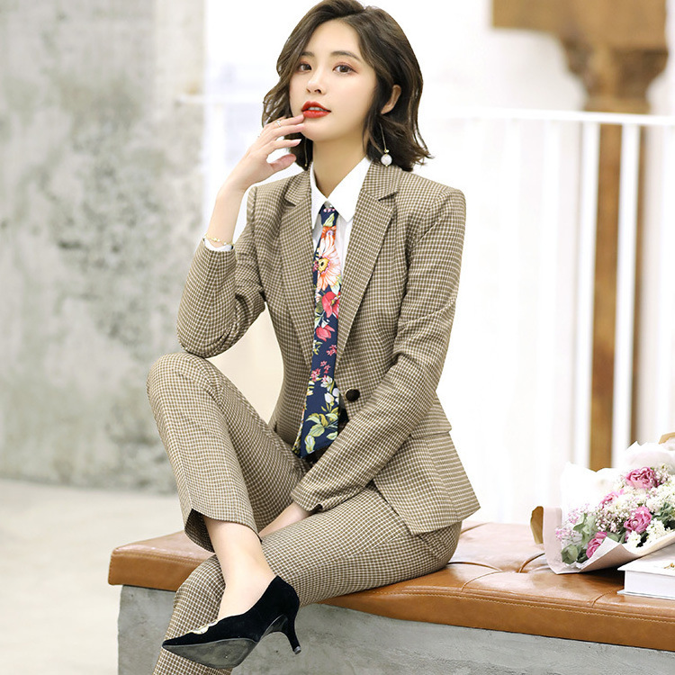 Elegant Wool Ladies Office Suit Styles Korean For Women Business Slim Suit Temperament Blazers Two Piece Set