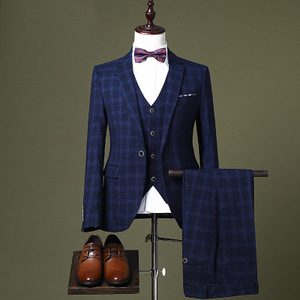 Nanchang Xihui Plaid Mens Slim light blue suit business suit groom's wedding suit