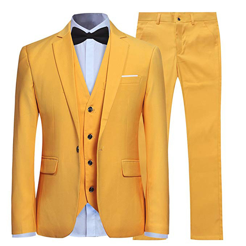 Top Grade Yellow Blazer Men Slim Fit Coat Pant Man Suit 3 Piece Mens Suit