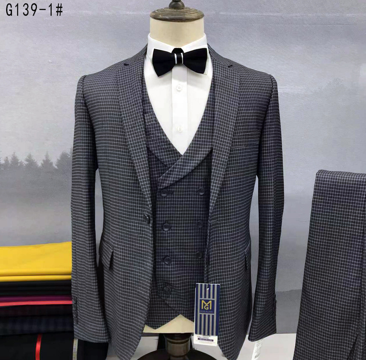 Double Breasted Vest Plaid Wedding Suit 3 Pieces Set Suits Slim Fit Set For Men Check Weeding Dresses