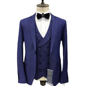 Double Breasted Vest Plaid Wedding Suit 3 Pieces Set Suits Slim Fit Set For Men Check Weeding Dresses